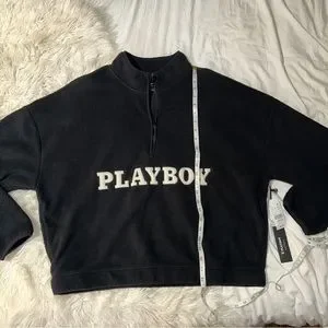 PLAYBOY by PacSun NWT College Half Zip Sherpa Fuzzy Sweatshirt Pullover